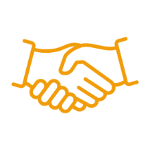 Simple line drawing of two hands shaking.