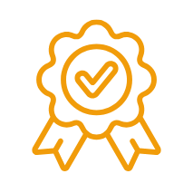 Outline of a ribbon with a checkmark inside a circle in the center, representing an award or certification.