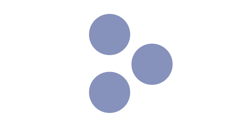 Three purple spherical objects interconnected with black lines, forming a triangle