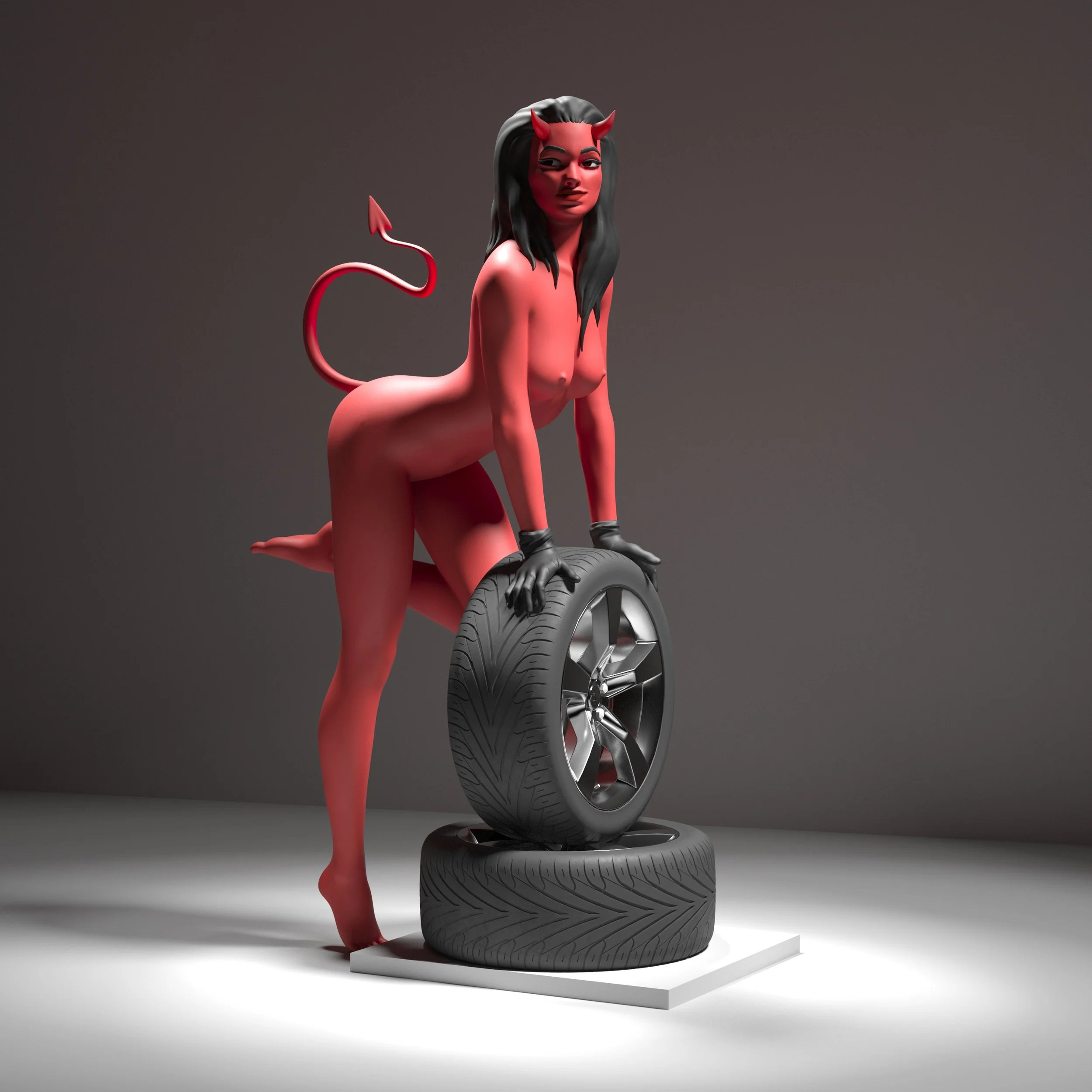 3D Printed Devil Woman Figurine Unpainted Model 132mm Desk Decor Gift for Garage, Office or shed