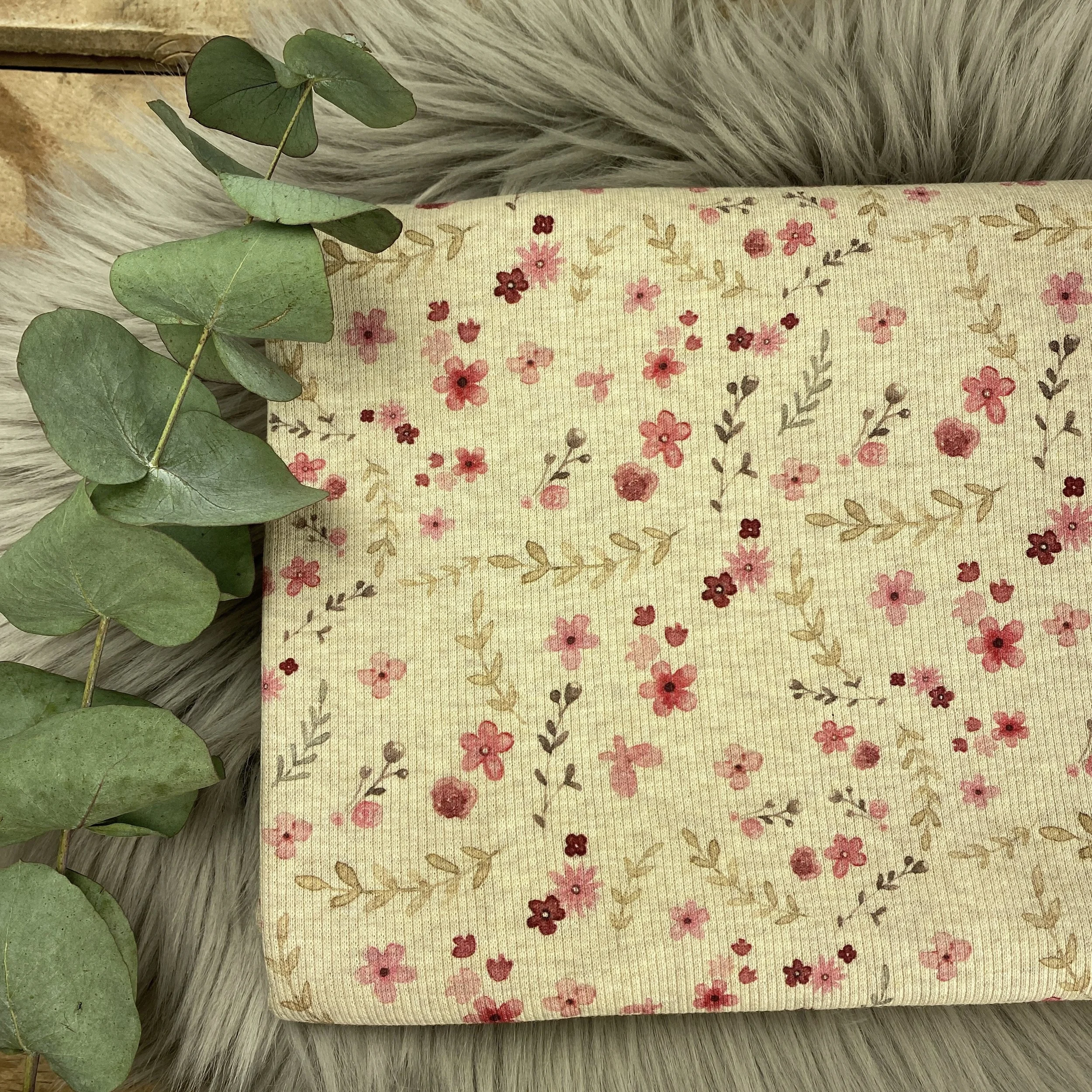 Bio Ribjersey rosa Blümchen / 064