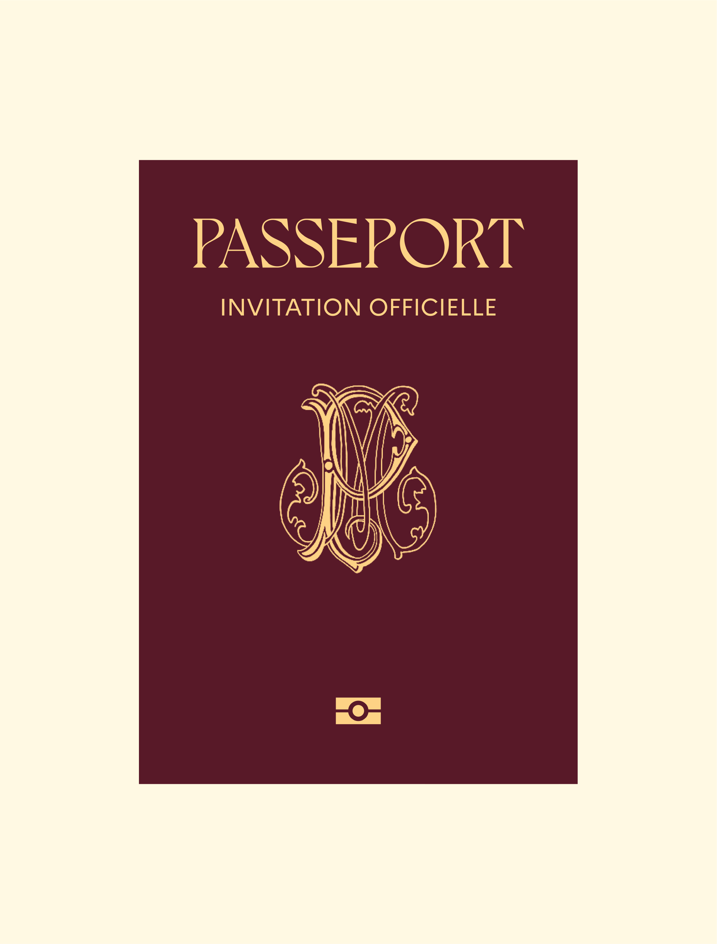 Carte d'invitation officielle pour un passeport, avec une icône de clé de sécurité en bas.