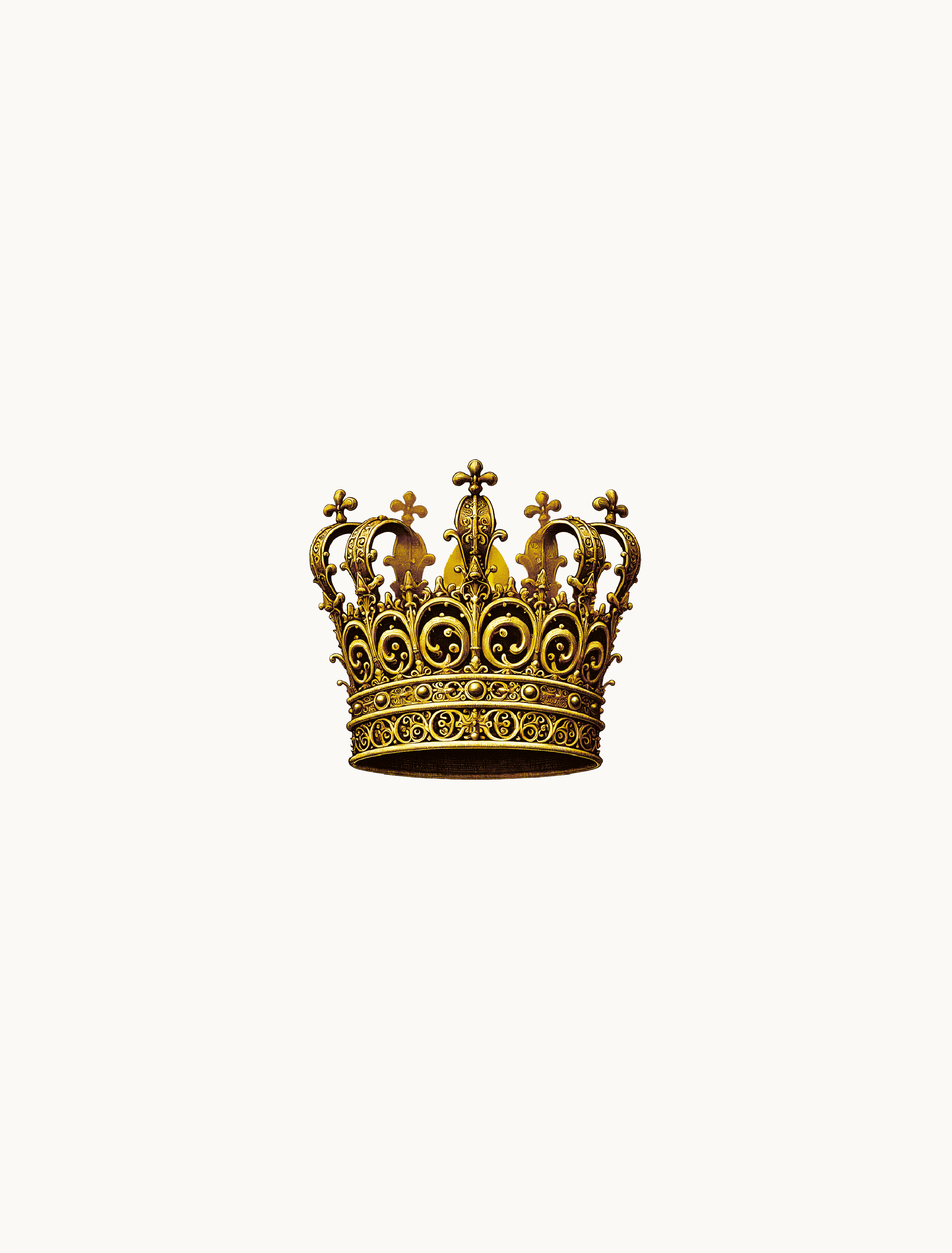 Une couronne royale dorée ornée de détails complexes et de petits ornements en forme de croix.