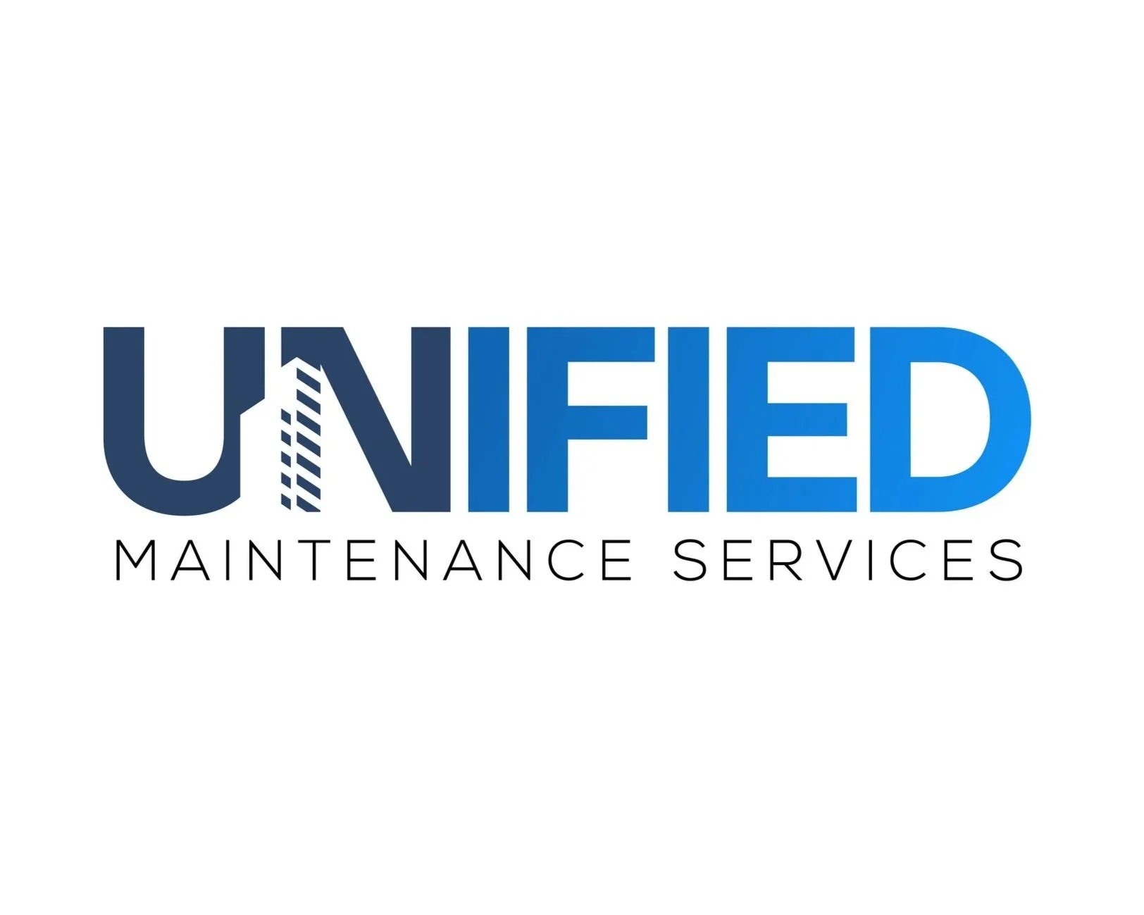 Logo for UNIFIED Maintenance Services with blue and black text on a white background.