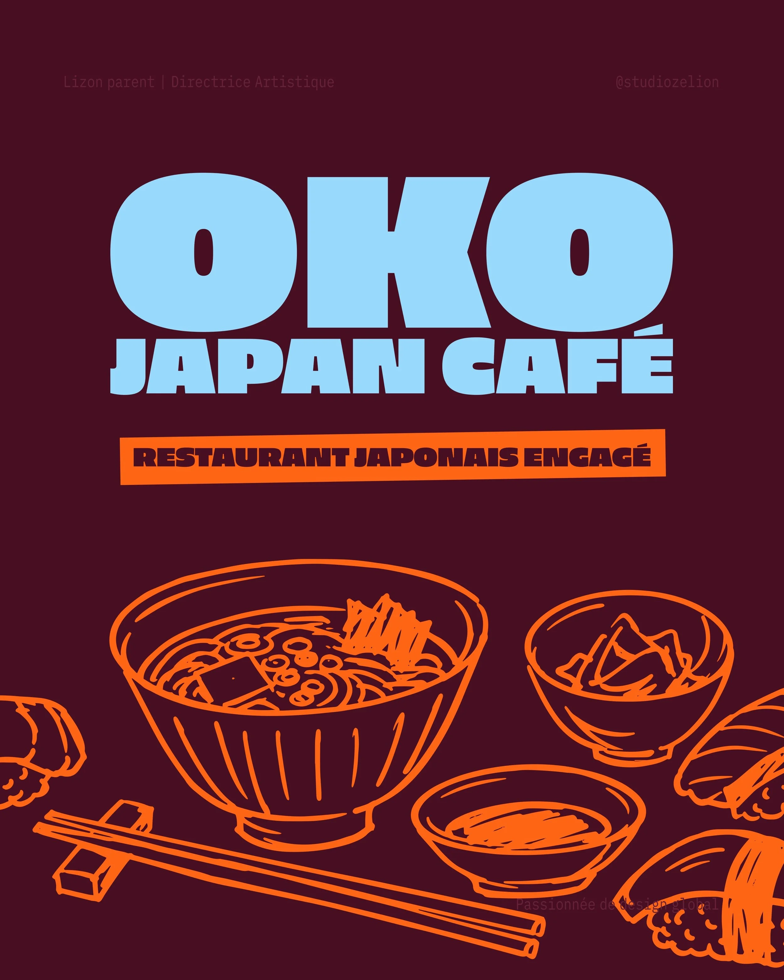 OKO Japan Caf&eacute; &mdash; Branding &amp; direction artistique

Une identit&eacute; visuelle audacieuse qui r&eacute;interpr&egrave;te les codes graphiques japonais &agrave; travers une palette contrast&eacute;e, une typographie impactante et des 