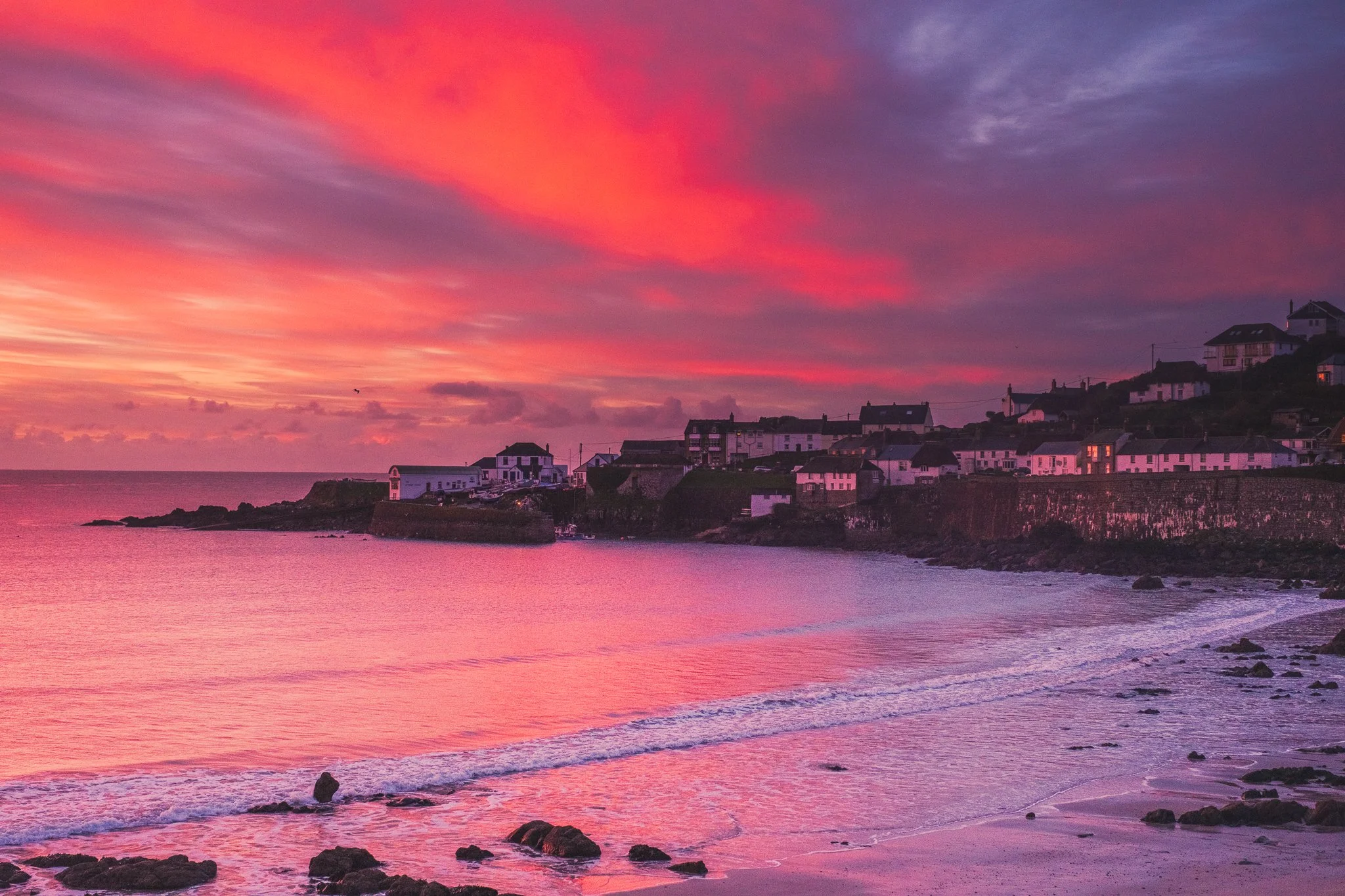 Fiery Skies Coverack Harbour