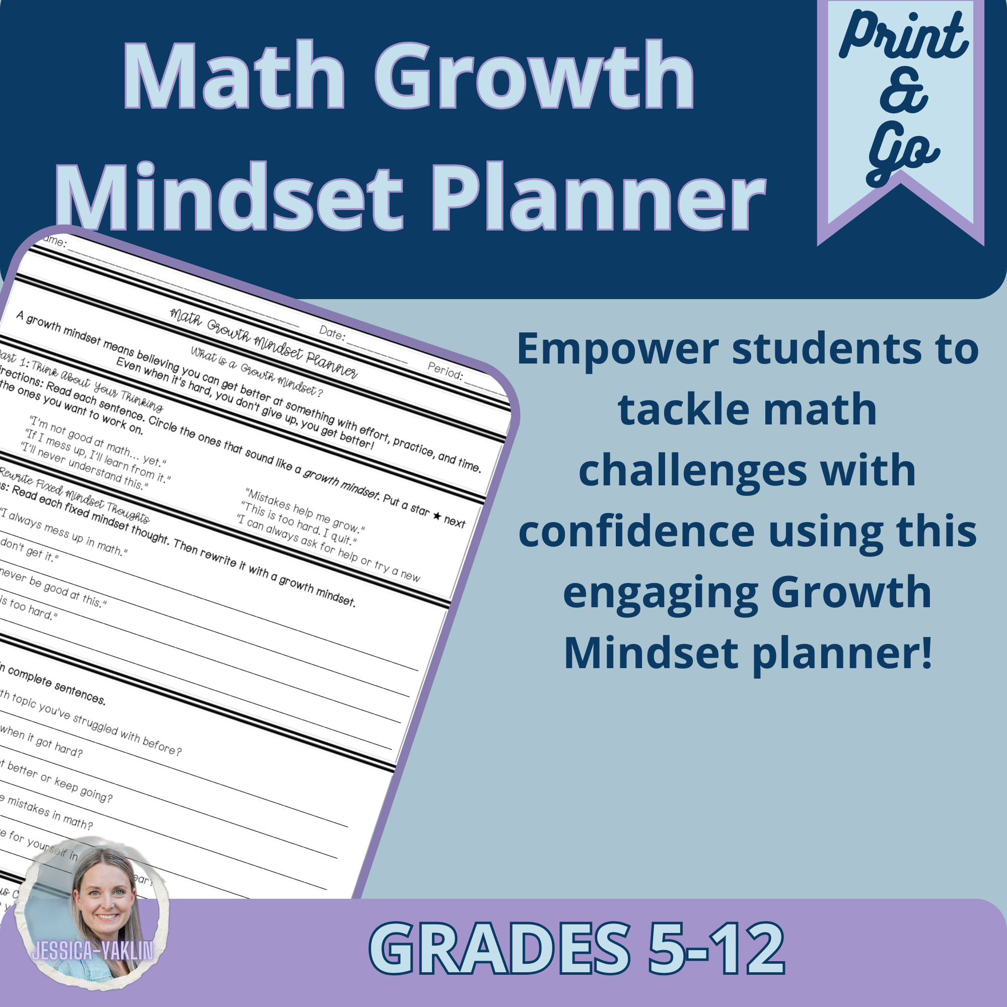 Math Growth Mindset and Positive Self Talk Worksheet