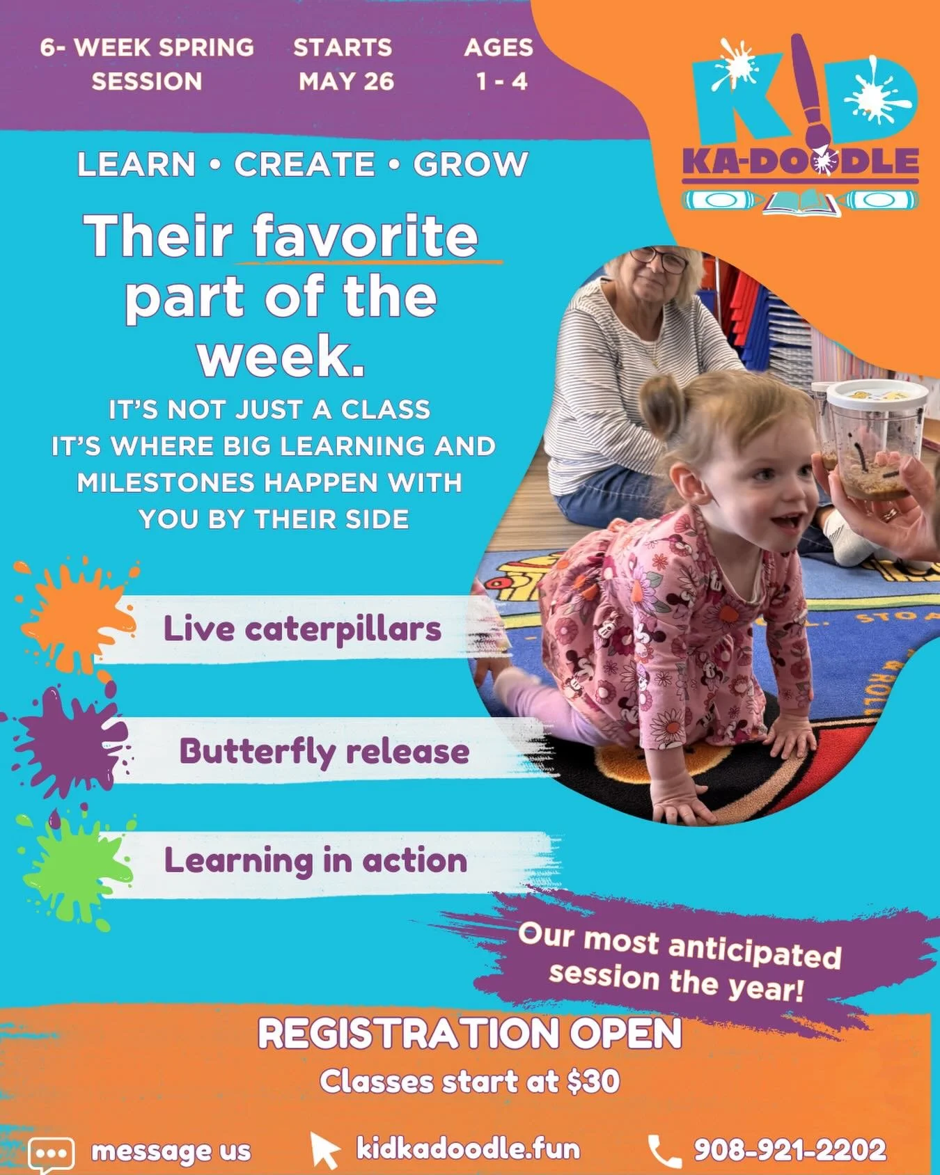 Get ready for our most anticipated session of the year! 

Starting May 26, it is all about Butterflies &amp; Bugs! 🦋🐛

Children will watch real caterpillars transform into butterflies, explore fascinating bugs, and early learning concepts all endin