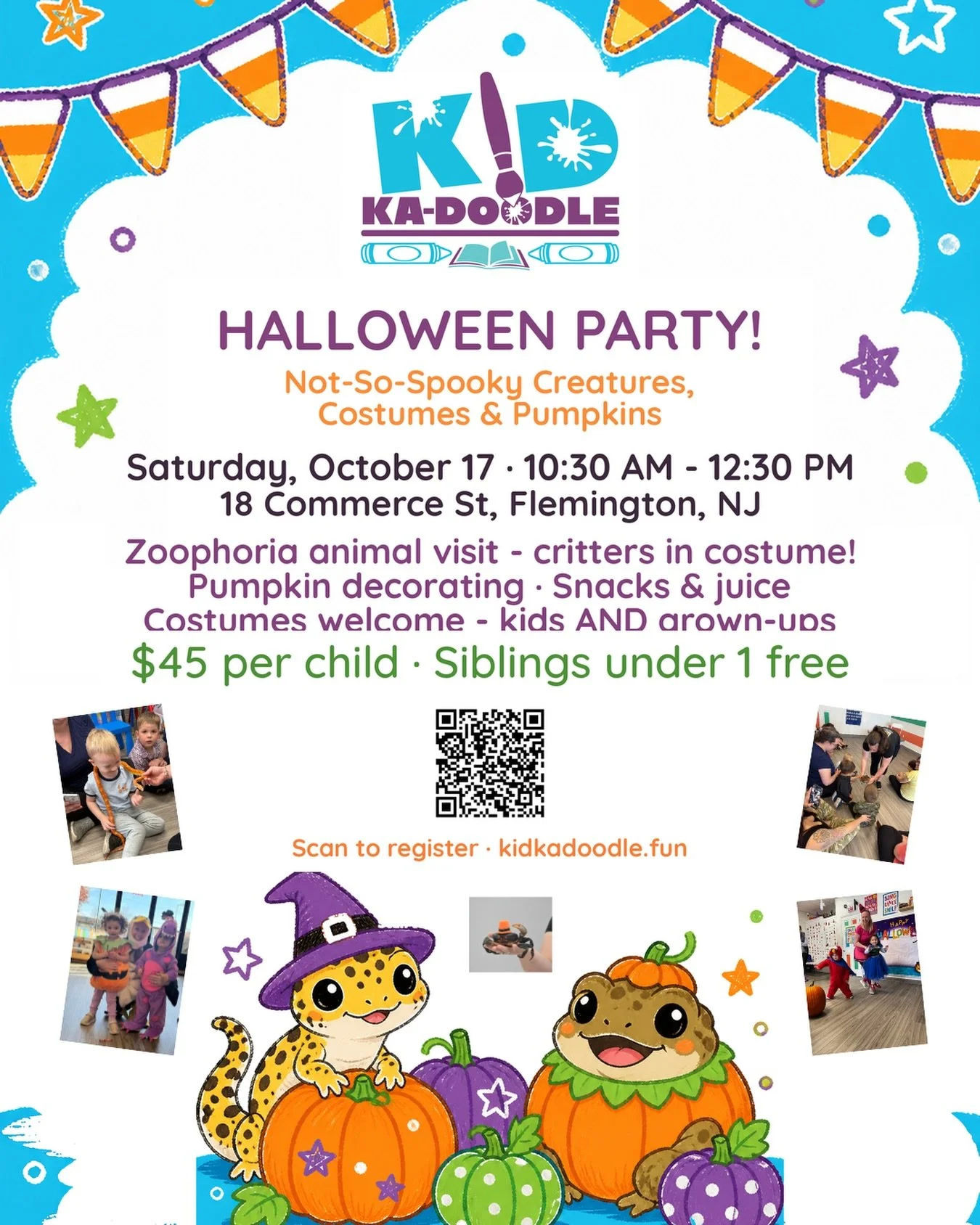 A little not-so-spooky Halloween fun is coming to Kid Ka-Doodle. 🎃

I&rsquo;m so excited to welcome @zoophorianj back for a special animal visit, pumpkin decorating, snacks, and silly costumes.

A sweet morning for your little one to see, touch, exp