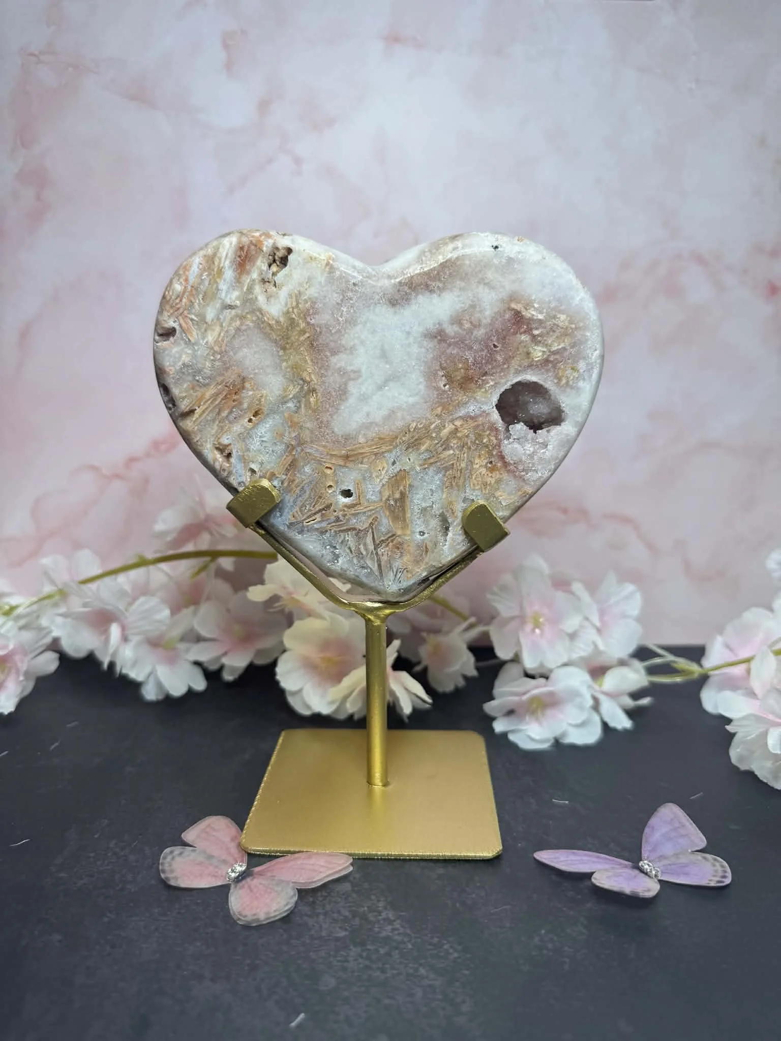 Pink amethyst on stand