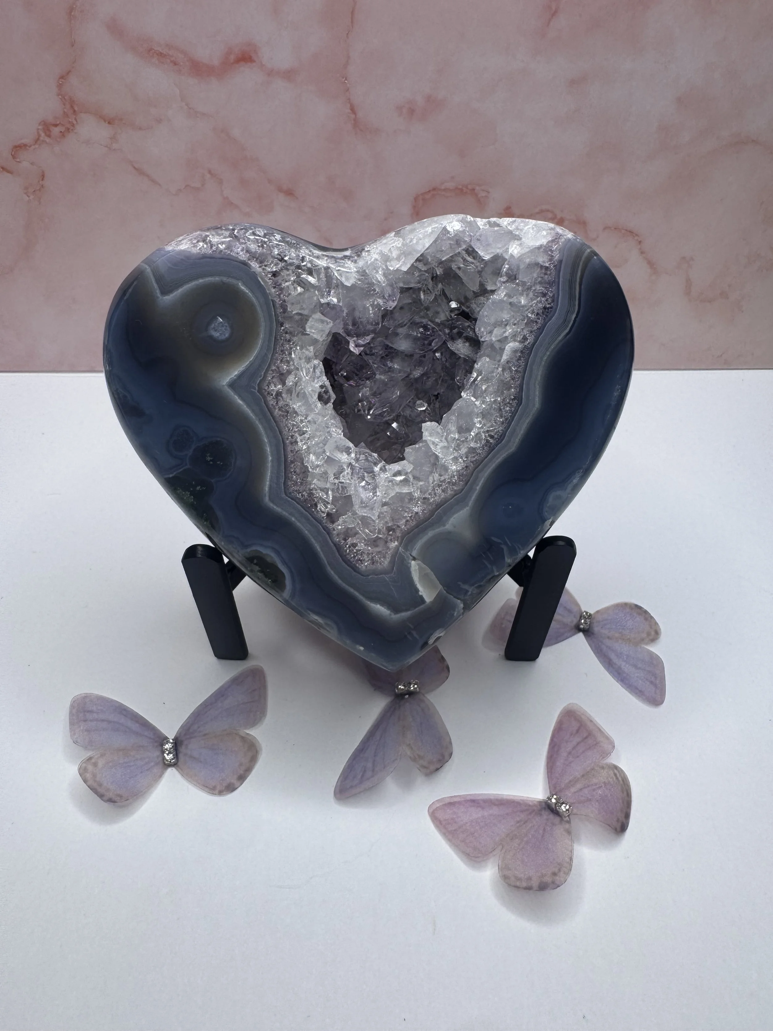 Purple amethyst heart on stand