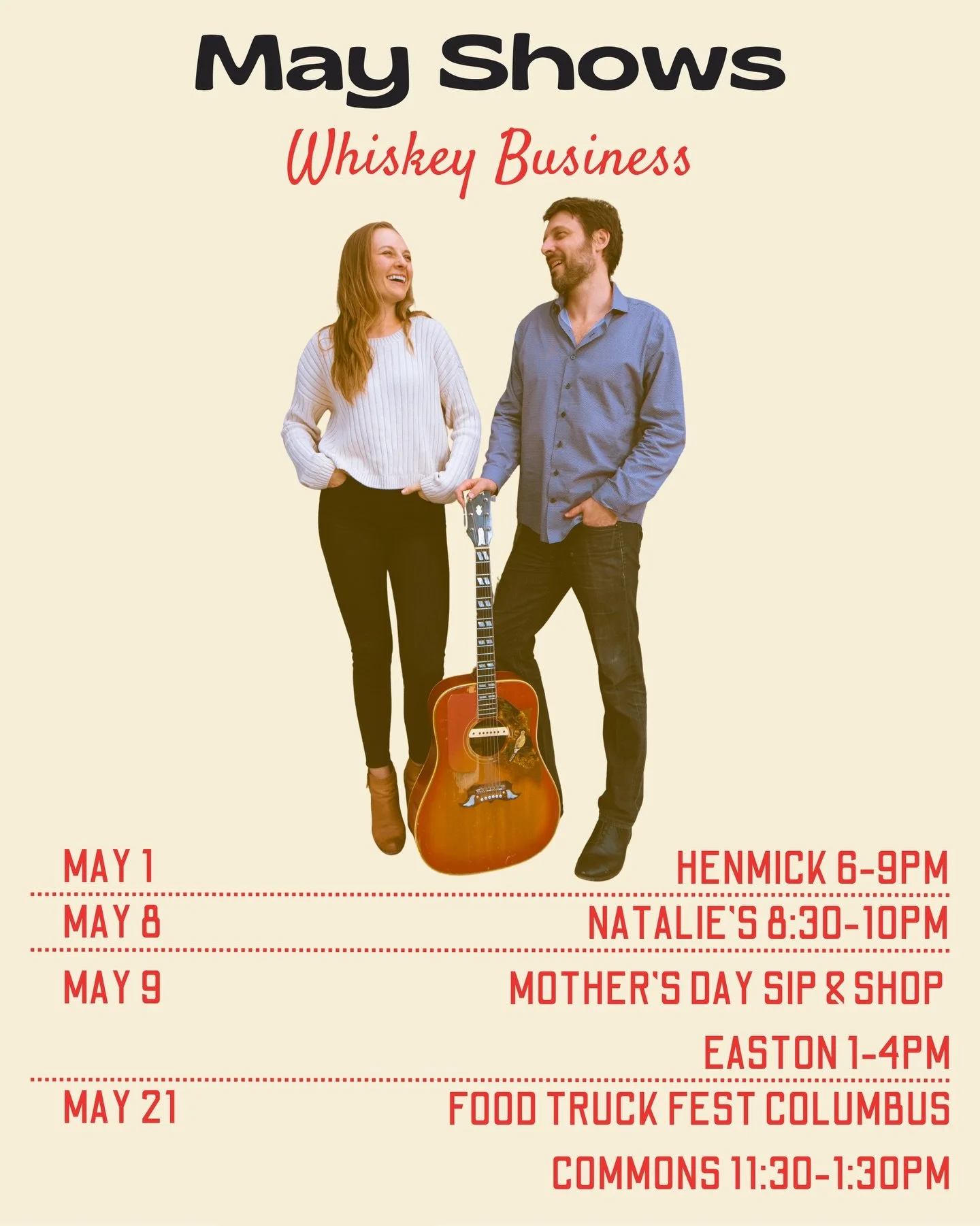 MAY SHOWS!!! Come see us sometime :) 🥃&hearts;️

@henmickfarmbrewery 
@nataliesgrandview 
@eastontownctr 
@colsfoodtruckfest