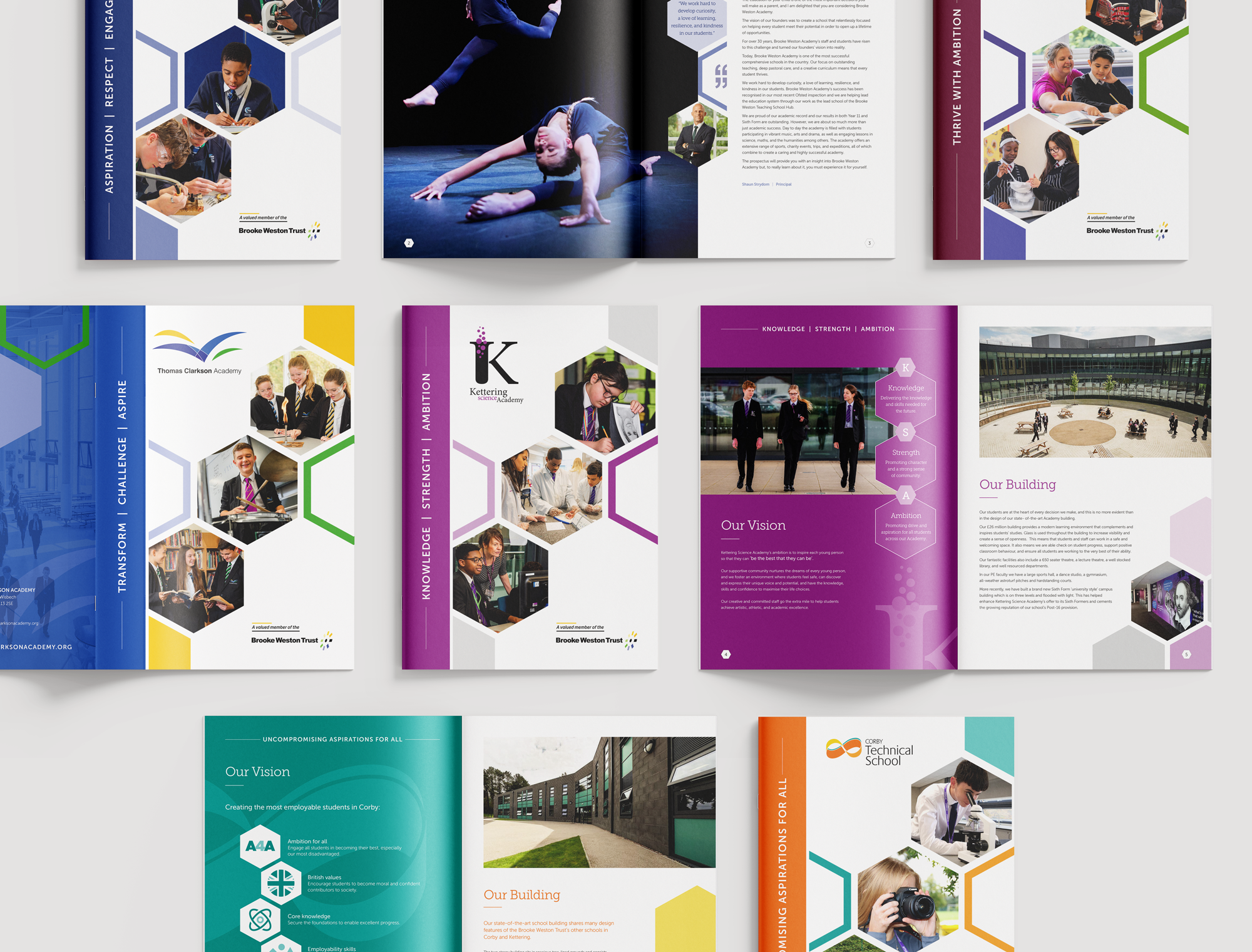 Set of prospectuses for Brooke Weston Trust secondary schools
