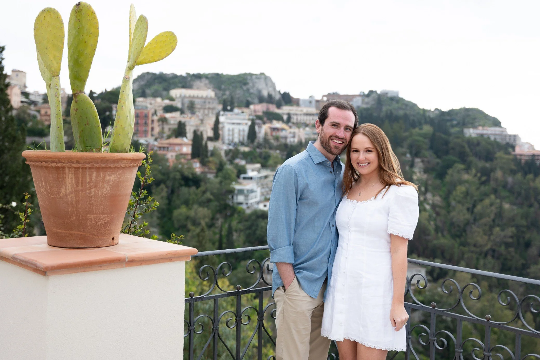 Couple during an intimate engagement session in Taormina