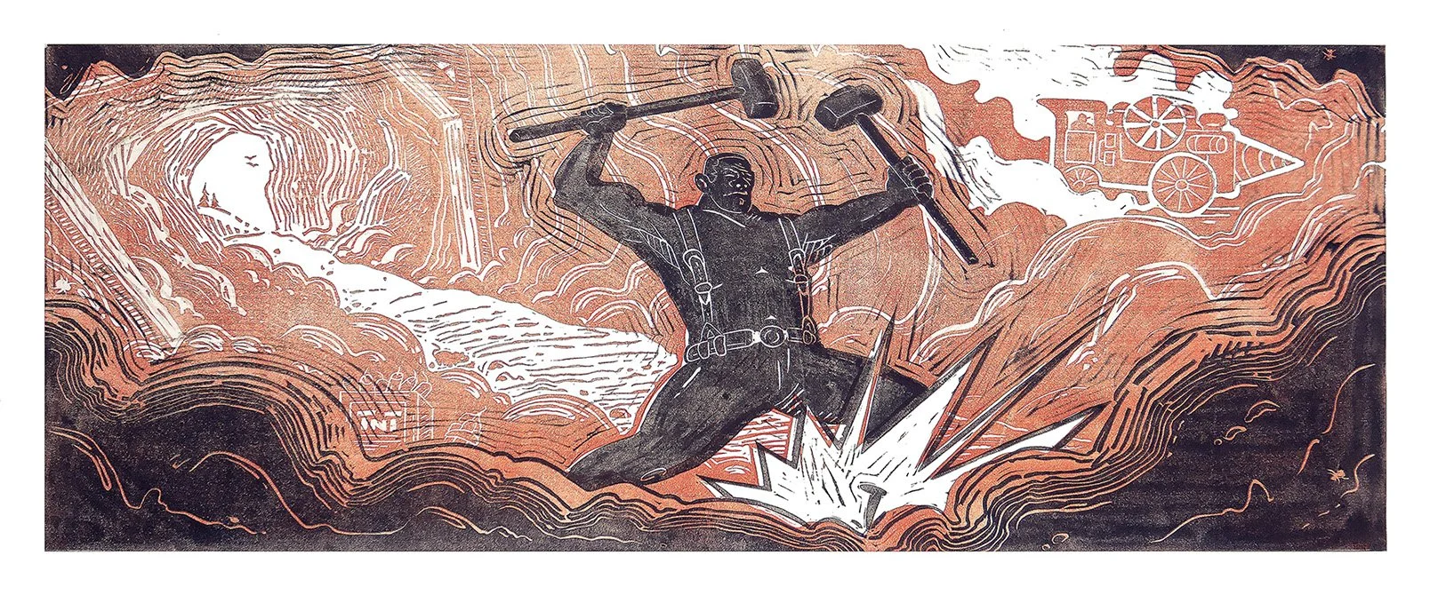 The Steel Driving Man Races the Steam Drill Engine (2025)
12" x 32"