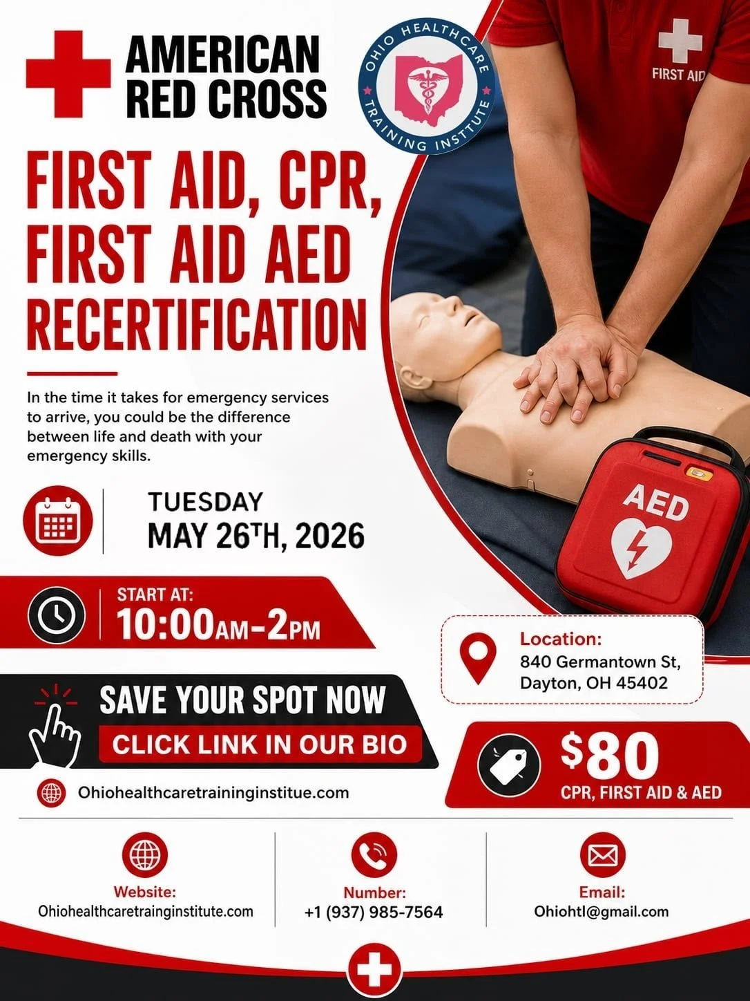 American Red Cross: First Aid/ CPR/ AED (RECERTIFICATION) May 26th 2026