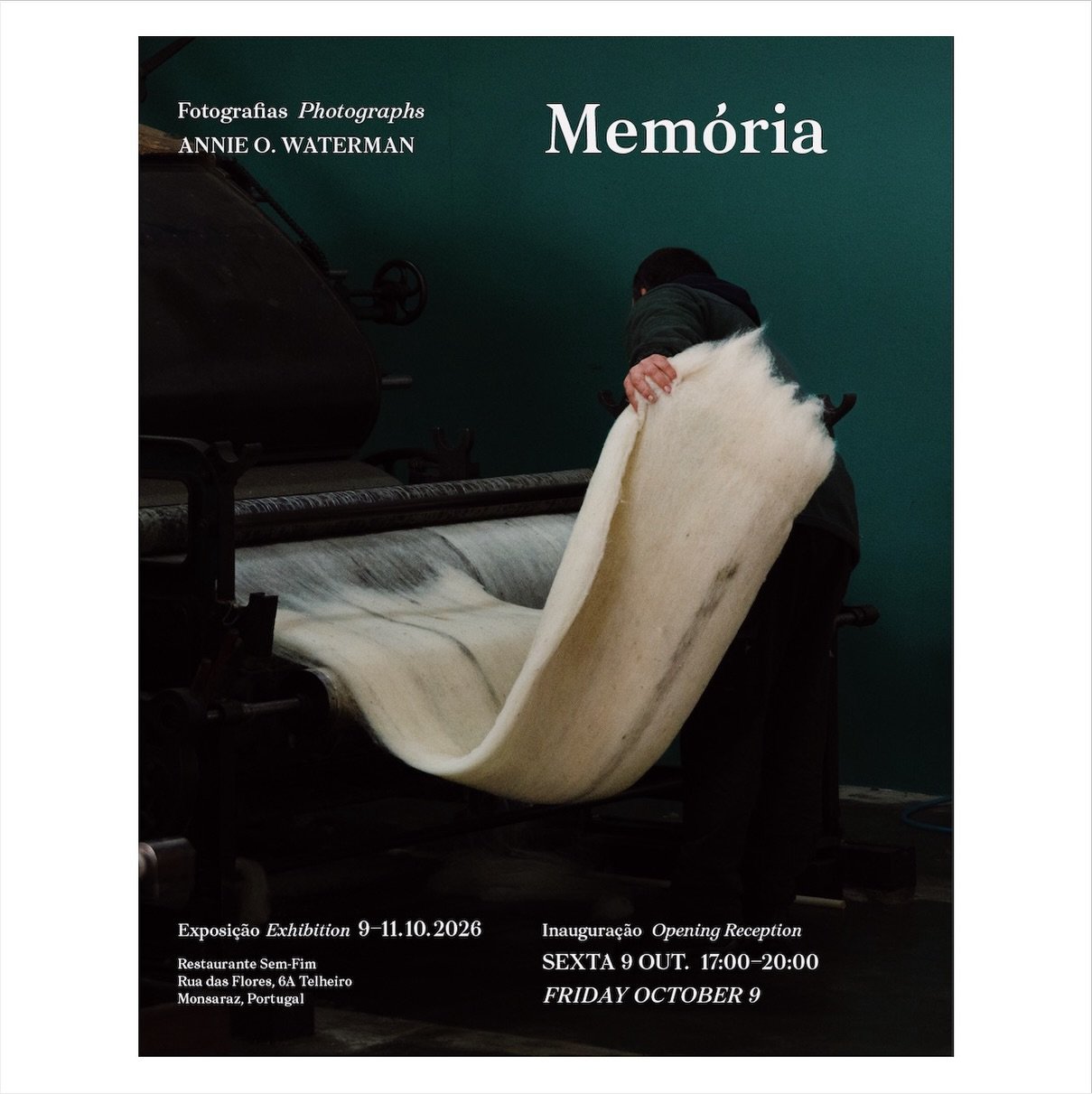 Hi everyone, 

My upcoming Mem&oacute;ria photo expo is just weeks away (Friday, October 9th), so if you are in Lisbon and want to venture into the Alentejo countryside of Portugal for a lovely evening of wine and photography, I hope you can make it!