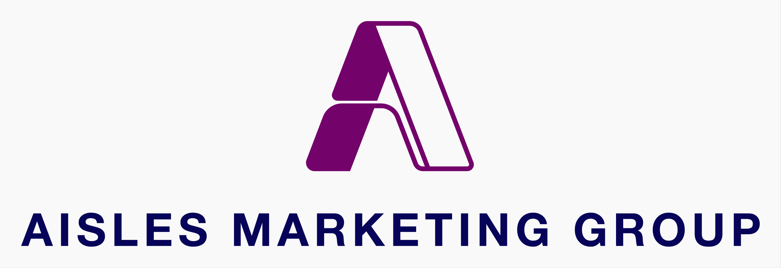 Logo with a stylized purple letter A and the text 'AISLES MARKETING GROUP' below in dark blue.