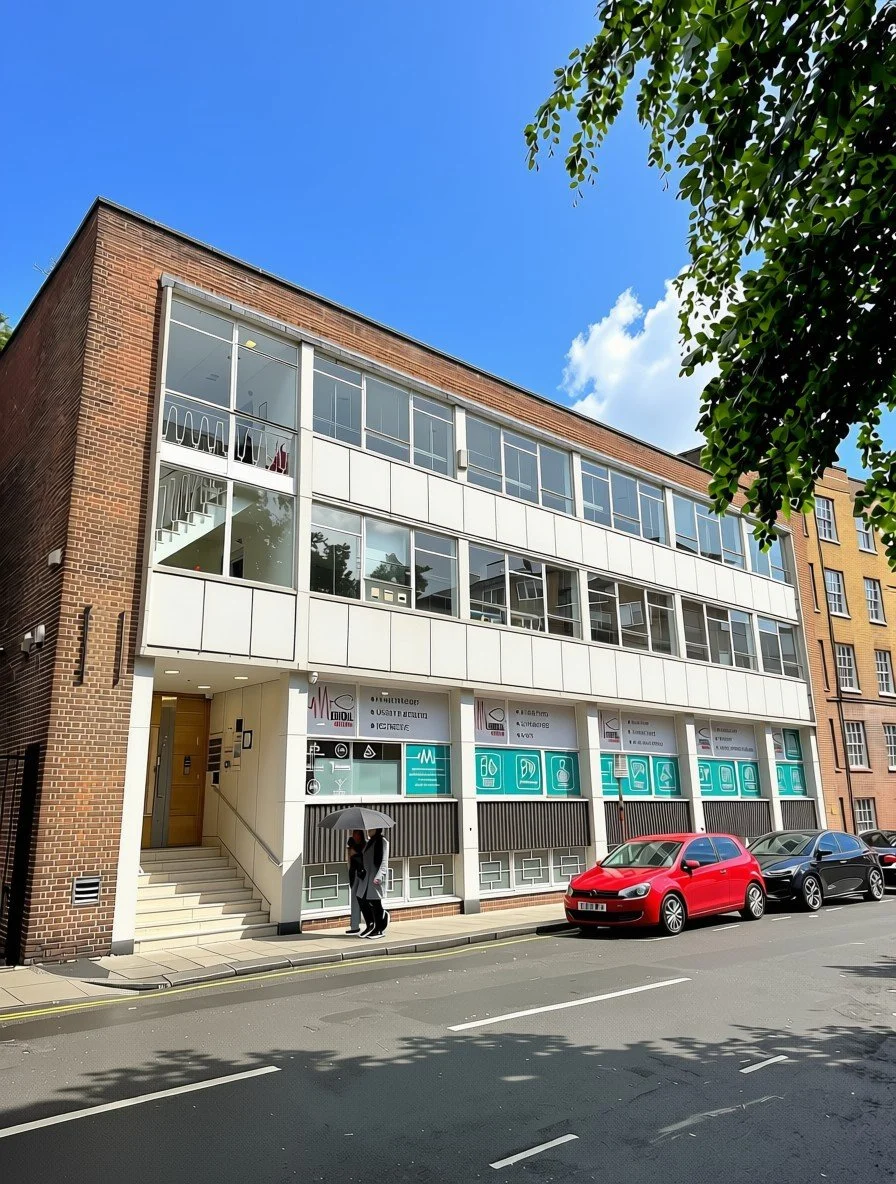 Consultations take place within a modern multidisciplinary healthcare building in Hatton Garden, central London.