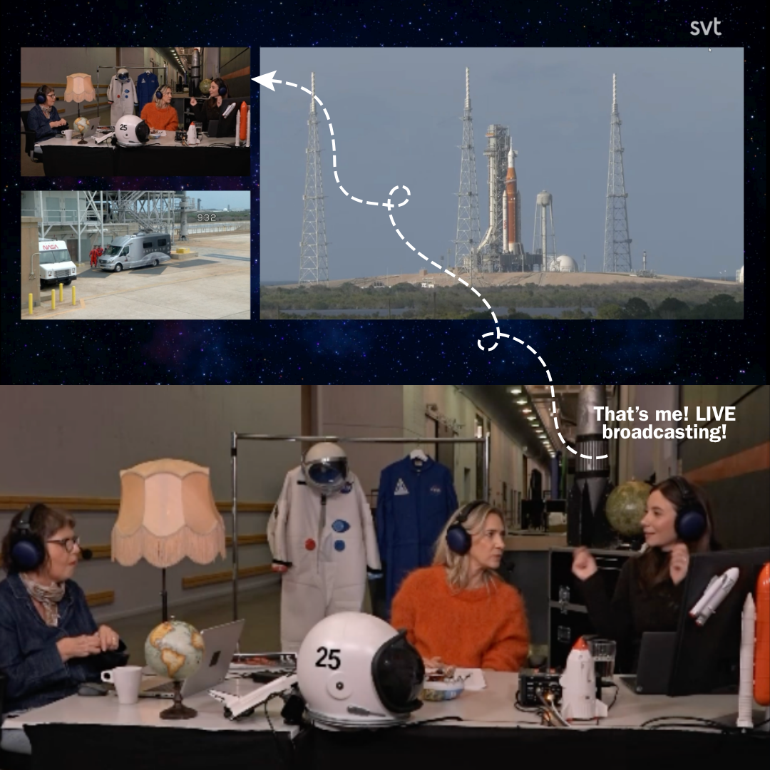 I co-hosted SVT's (Swedish public service broadcast) livestream of the launch of Artemis II. Over 2 hours of live TV in the middle of the night, where we reported on each milestones during the launch.