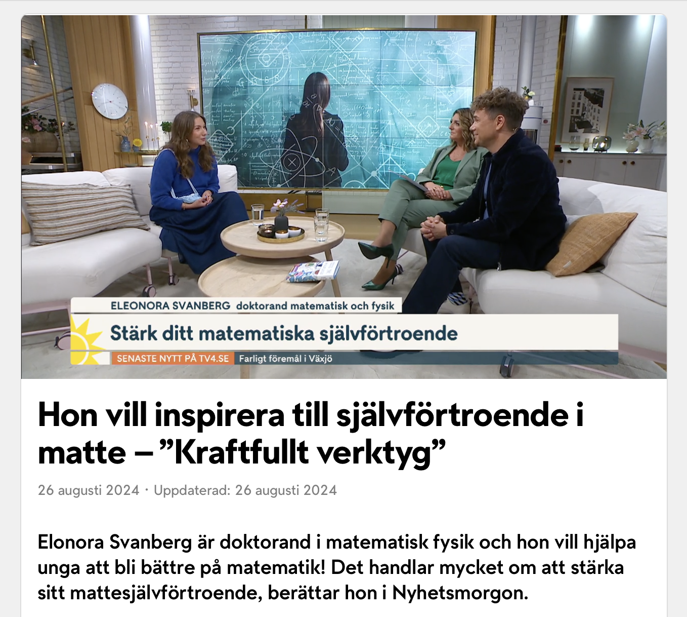 From when I attended Nyhetsmorgon on TV4 talking about my book.