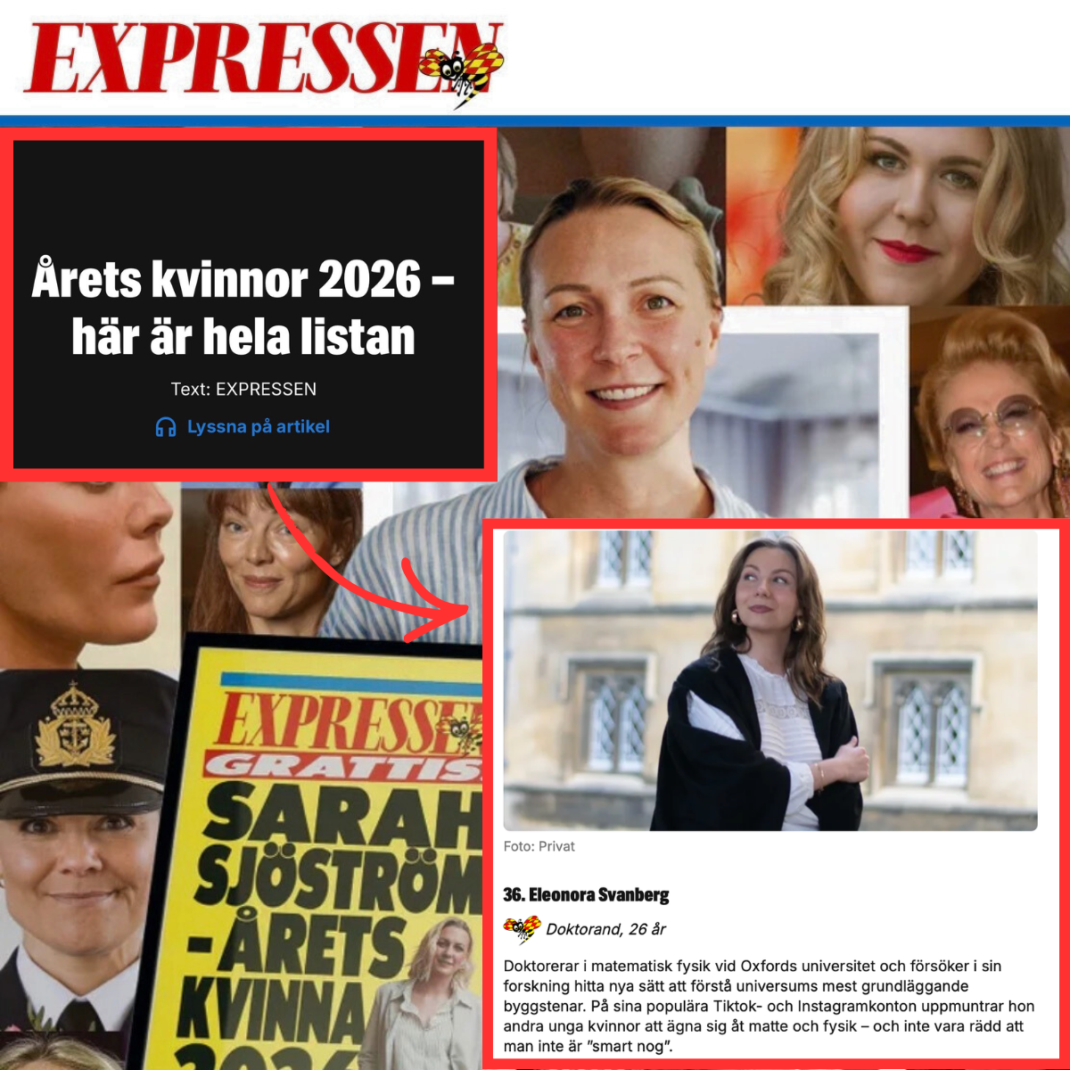 I was the youngest woman mentioned in Women of 2026, an extensive list of 40 inspirational women in Sweden with a large influence. Curated by Expression, Swedish newspaper.
