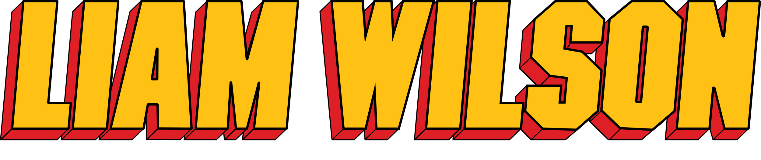 Bold text in yellow with red and black outline reading I AM WILSON.