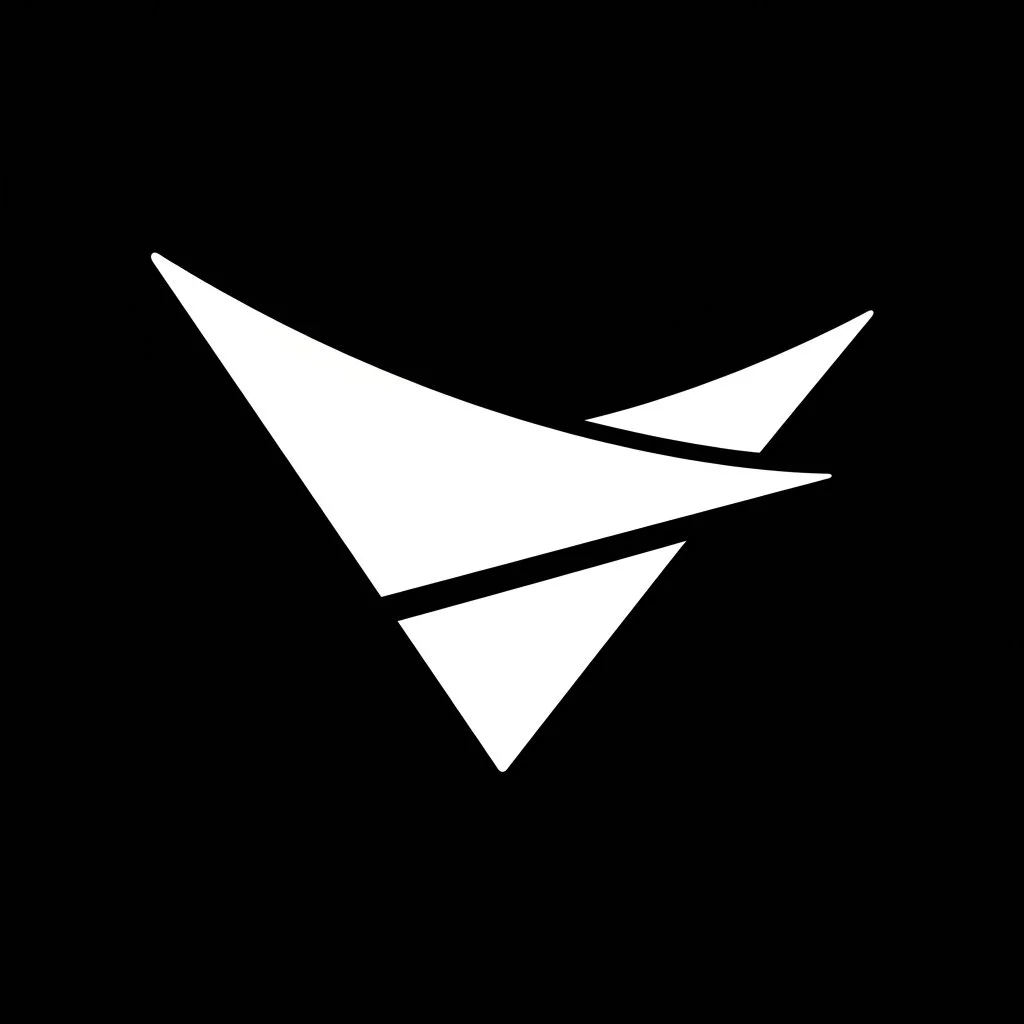 Logo moderne avec formes géométriques blanches en forme de triangle sur fond noir.