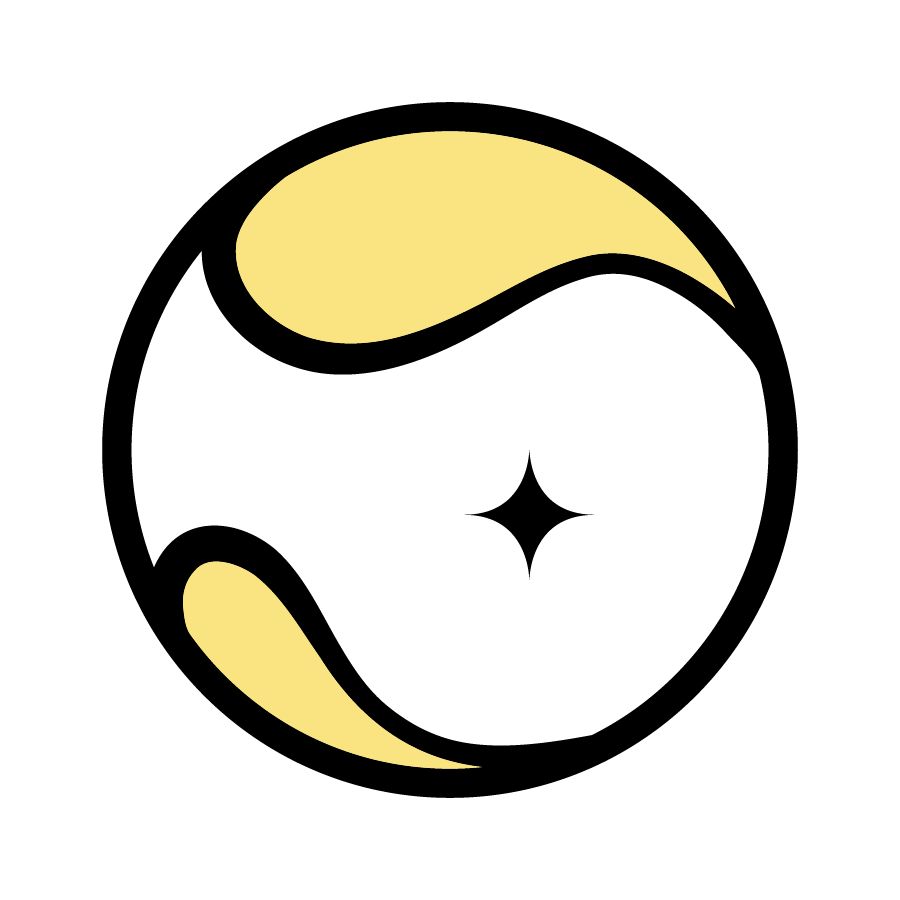 A black background with stylized yellow eye-shaped elements that resemble paw prints.
