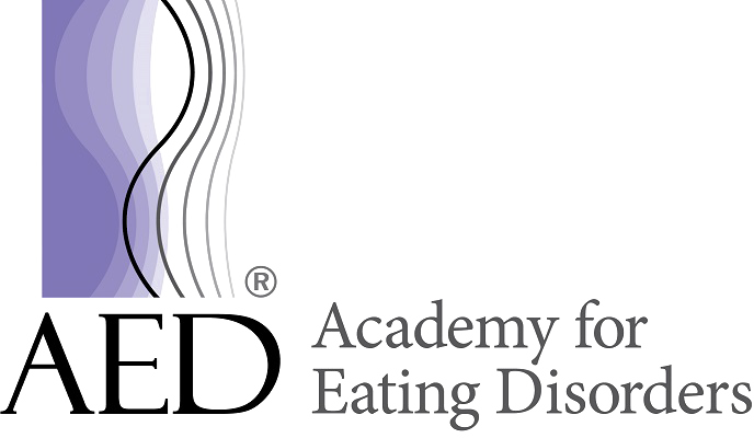 Logo for the Academy for Eating Disorders featuring stylized text 'AED' and the full name.