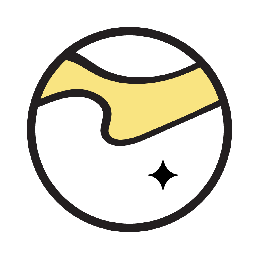 A circular icon featuring a yellow and black stylized toothbrush.