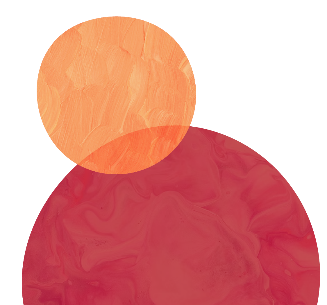 Abstract art with two marbled circles, one orange and one reddish, overlapping on a black background.