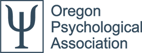 Logo of the Oregon Psychological Association featuring a stylized psi symbol in a square and the organization name.