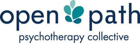 Open Path psychotherapy collective logo with blue and black text and a stylized tree icon.