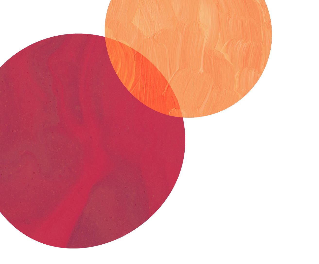 Abstract digital art with overlapping circles in orange, red, pink, and purple hues.