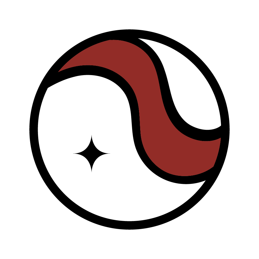 Red curved shape on a black background.