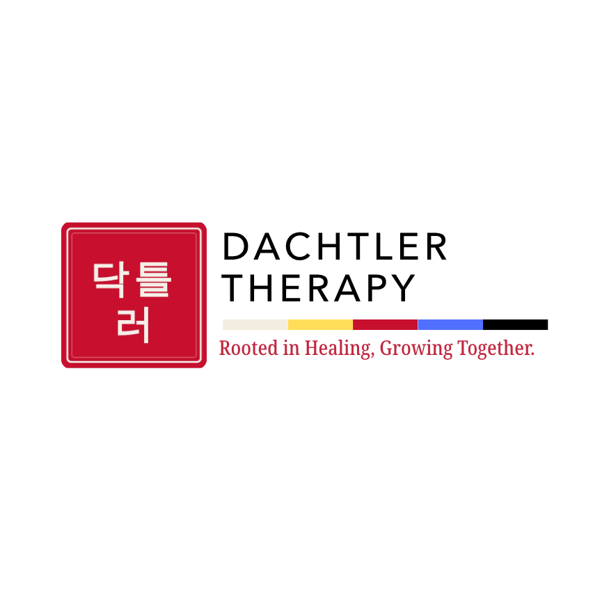 Logo for Dachler Therapy with Korean characters inside a red square, and the slogan "Rooted in Healing, Growing Together" below.