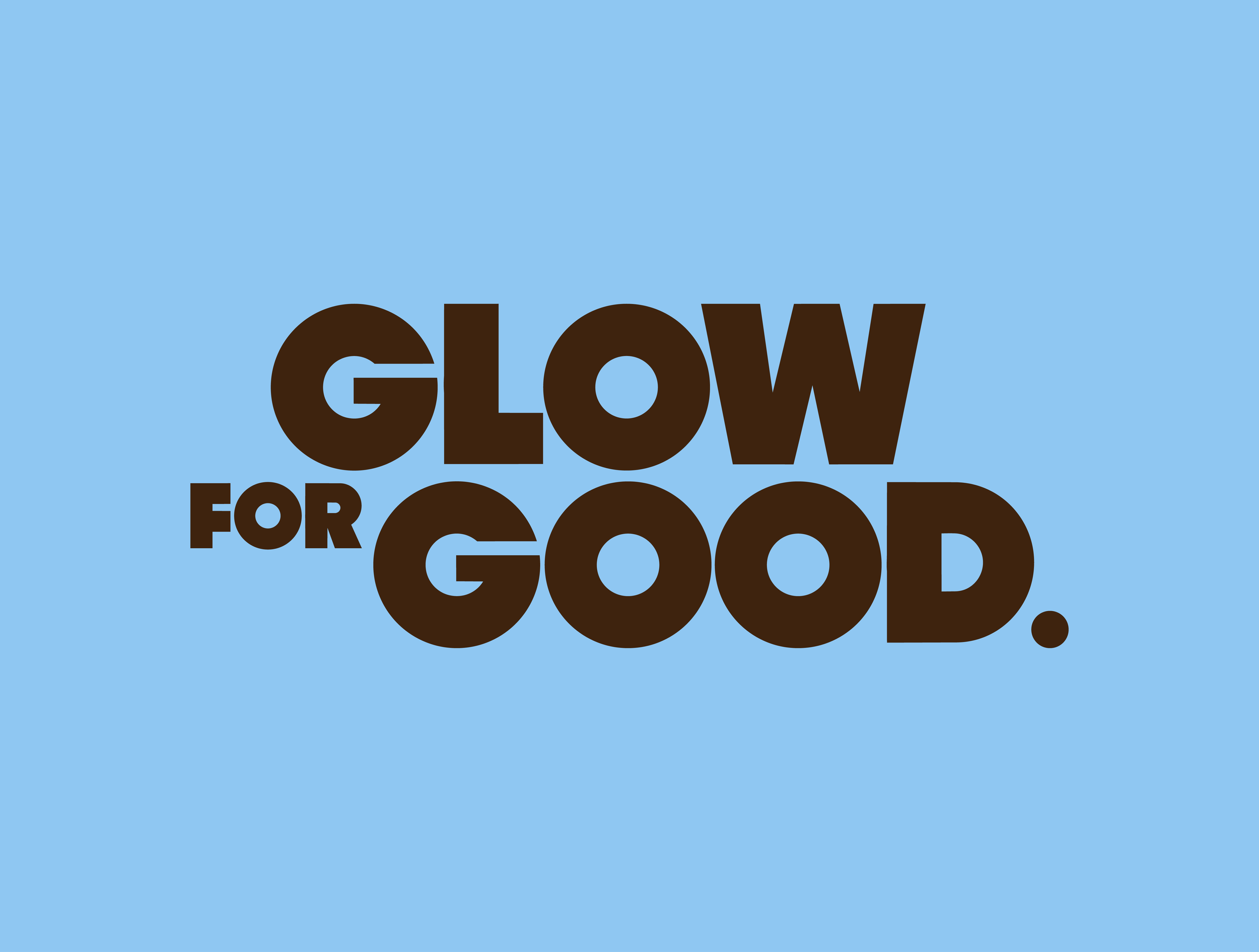 Text that reads 'Glow for Good' in bold black letters on a light blue background.