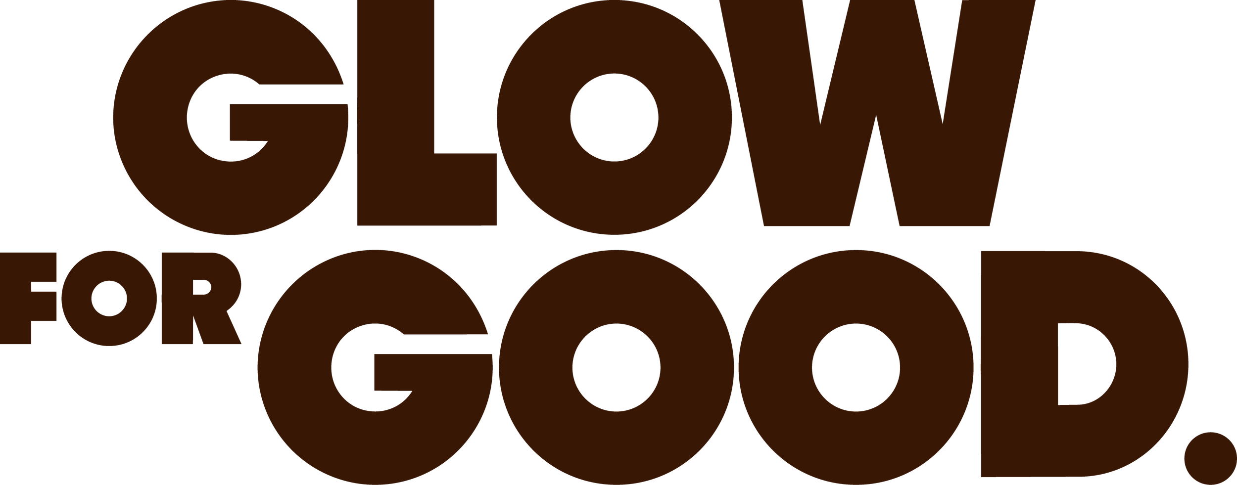 Large brown text that reads 'GLOW FOR GOOD' on a black background.