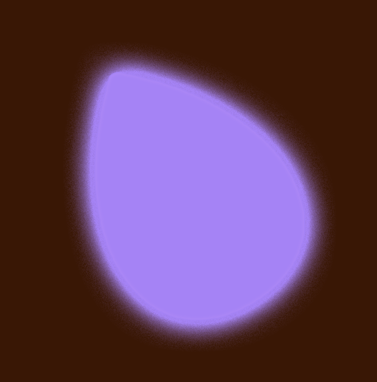 An abstract image with a glowing purple shape surrounded by a softer purple glow on a dark background.