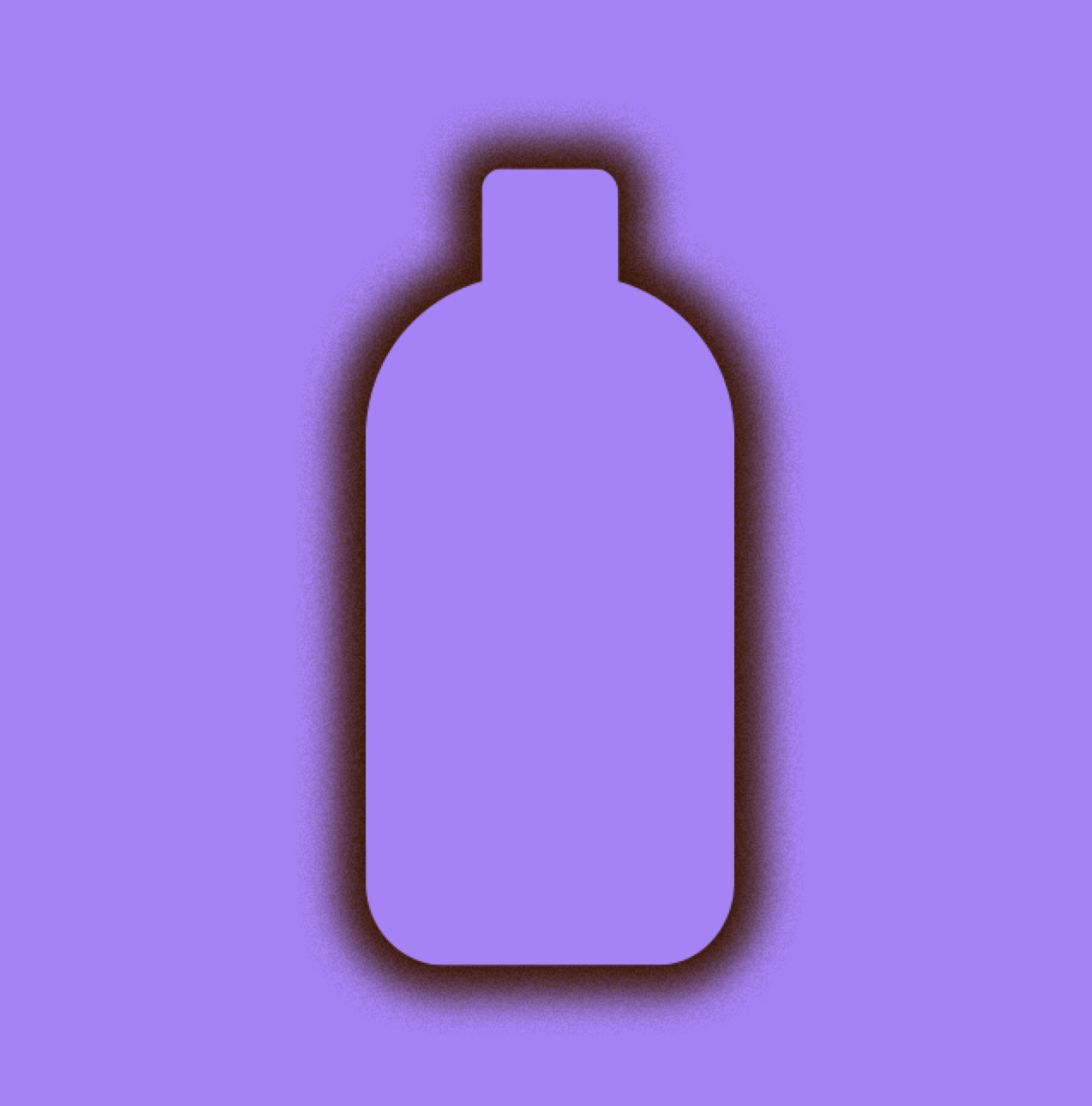 A stylized illustration of a bottle with a purple background and a darker spray-painted outline.