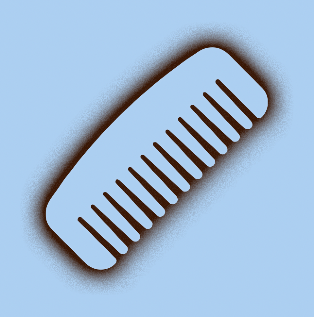 Digital illustration of a rectangular hair clip with rounded edges and vertical slots on a blue background.