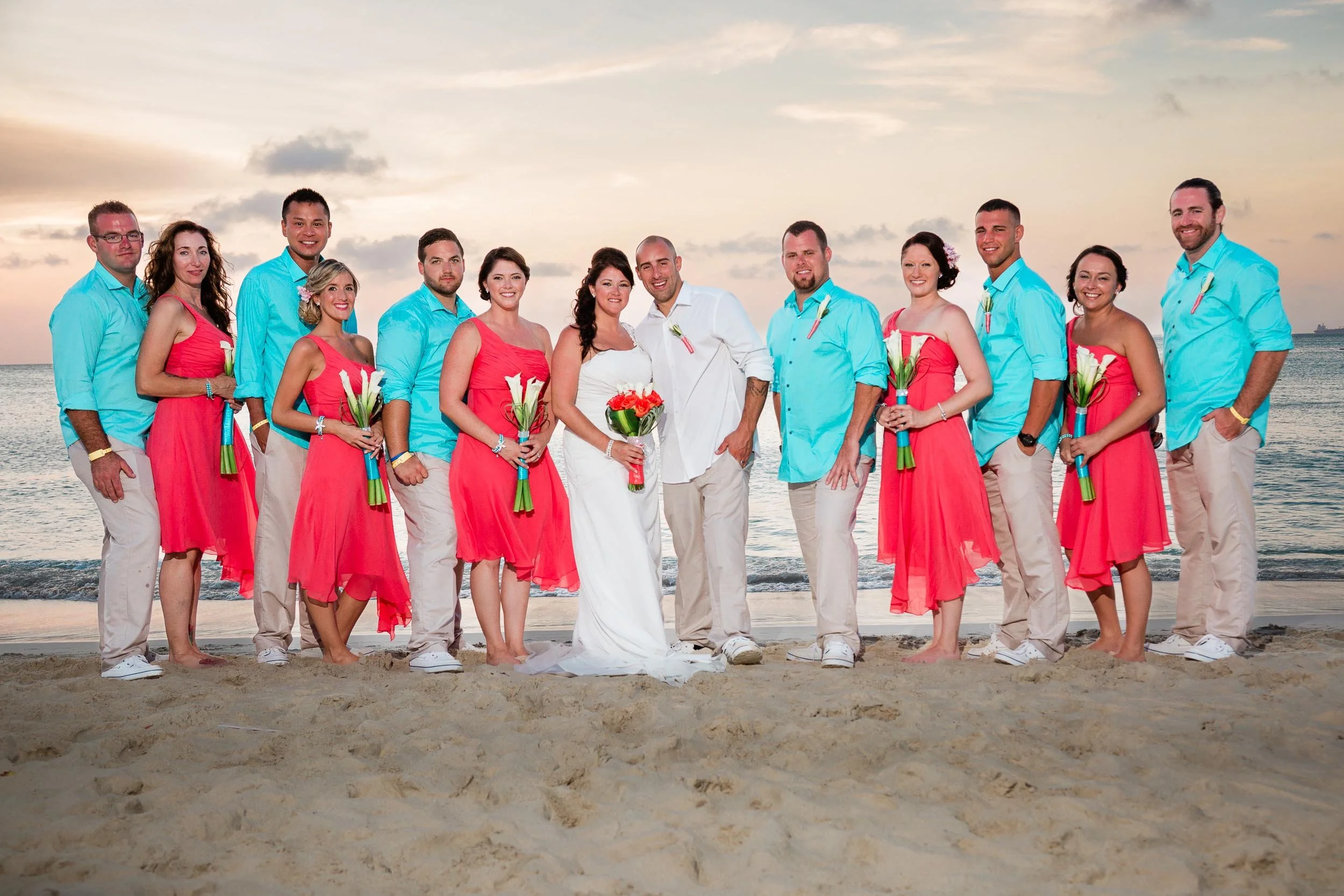 Wedding party candid on the beach at Palm Beach Aruba