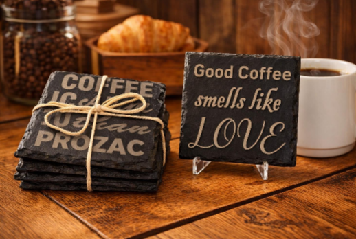 Humorous Coffee Coasters | Funny Slate‑Style Drink Coaster Set for Coffee Lovers