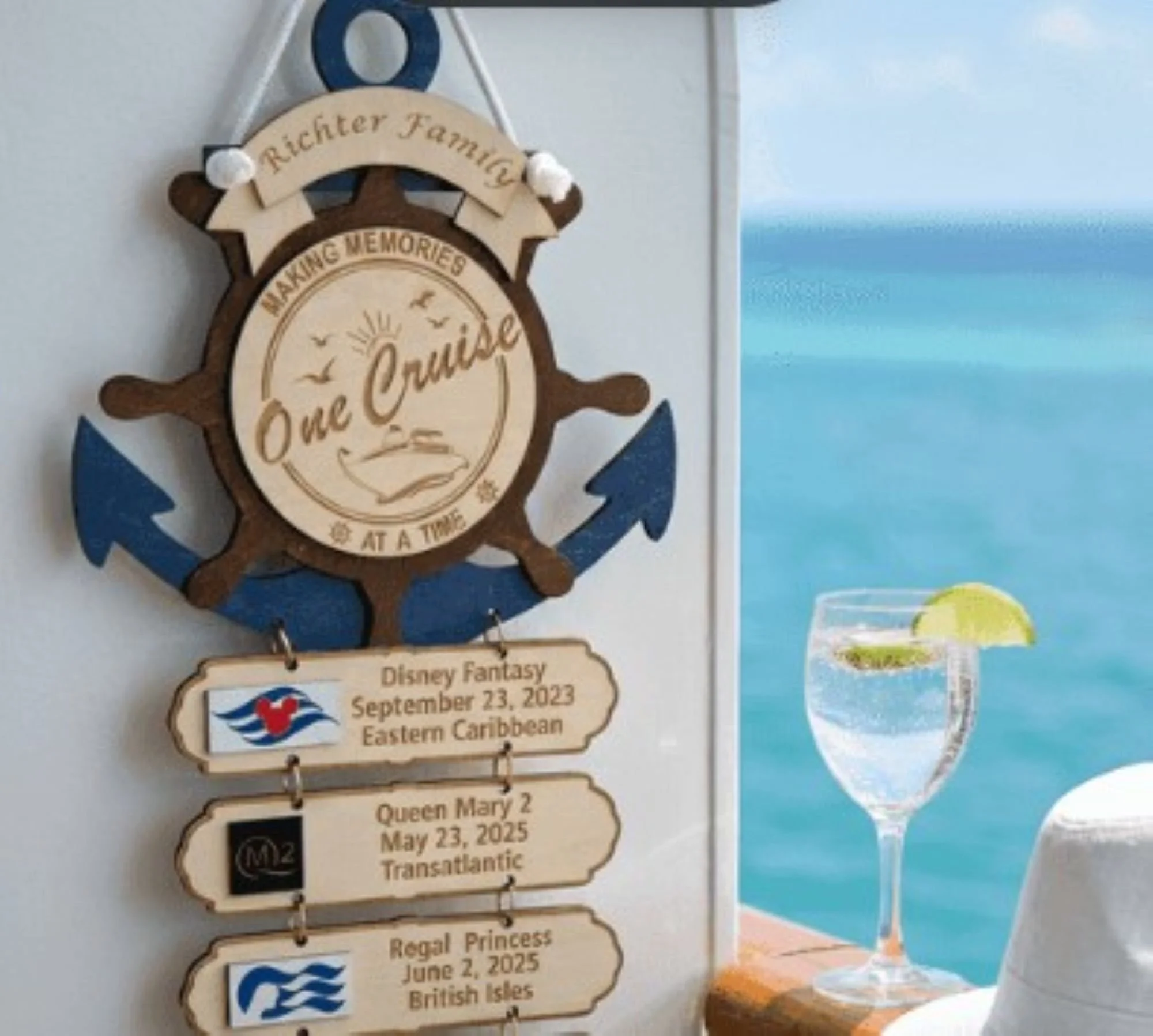 Custom Wooden Cruise Door Sign with Nautical Logos