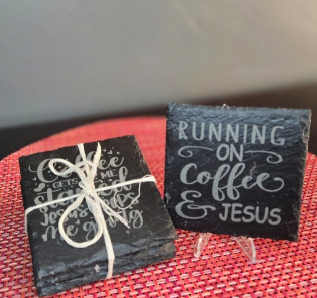 'Coffee with Jesus' Slate Coasters