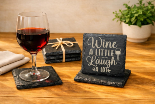 Funny Wine Slate Coasters | Engraved Humor Coaster Set for Wine Lovers