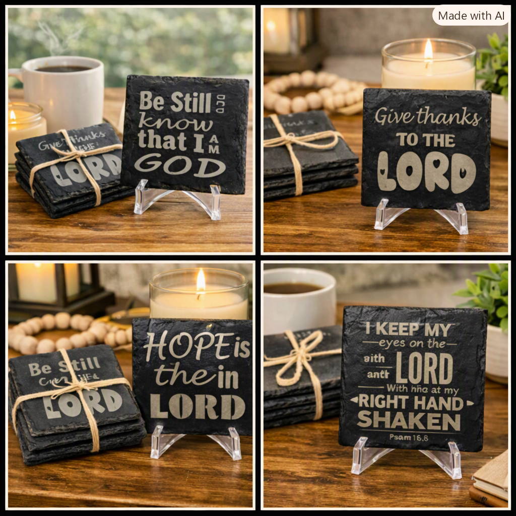 Inspirational God and Coffee Slate Coasters | Christian Engraved Faith Coaster Set