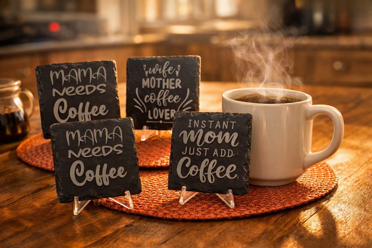 Charming Slate Coffee Coasters Set for Moms