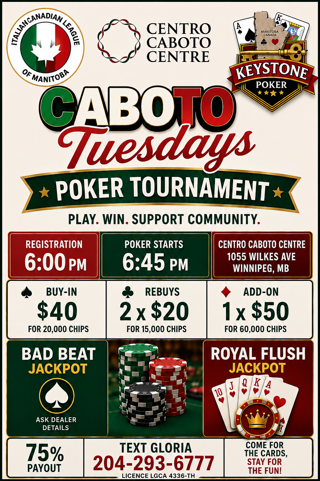 Tuesday Night Poker at The Caboto Center